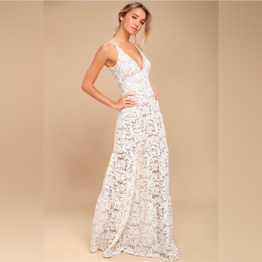 Dress The Population Melina Gold Beige Lace Maxi Dress Women's Size XL